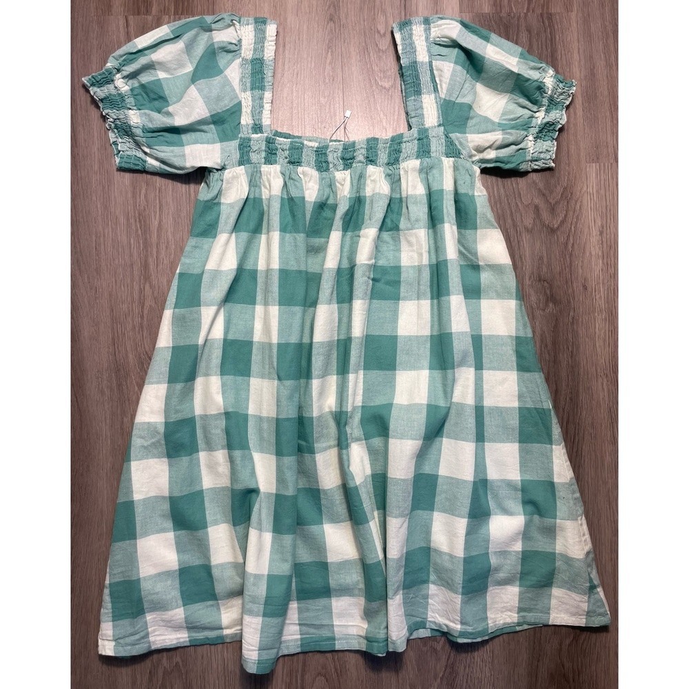 Green Gingham Smocked Mini Dress